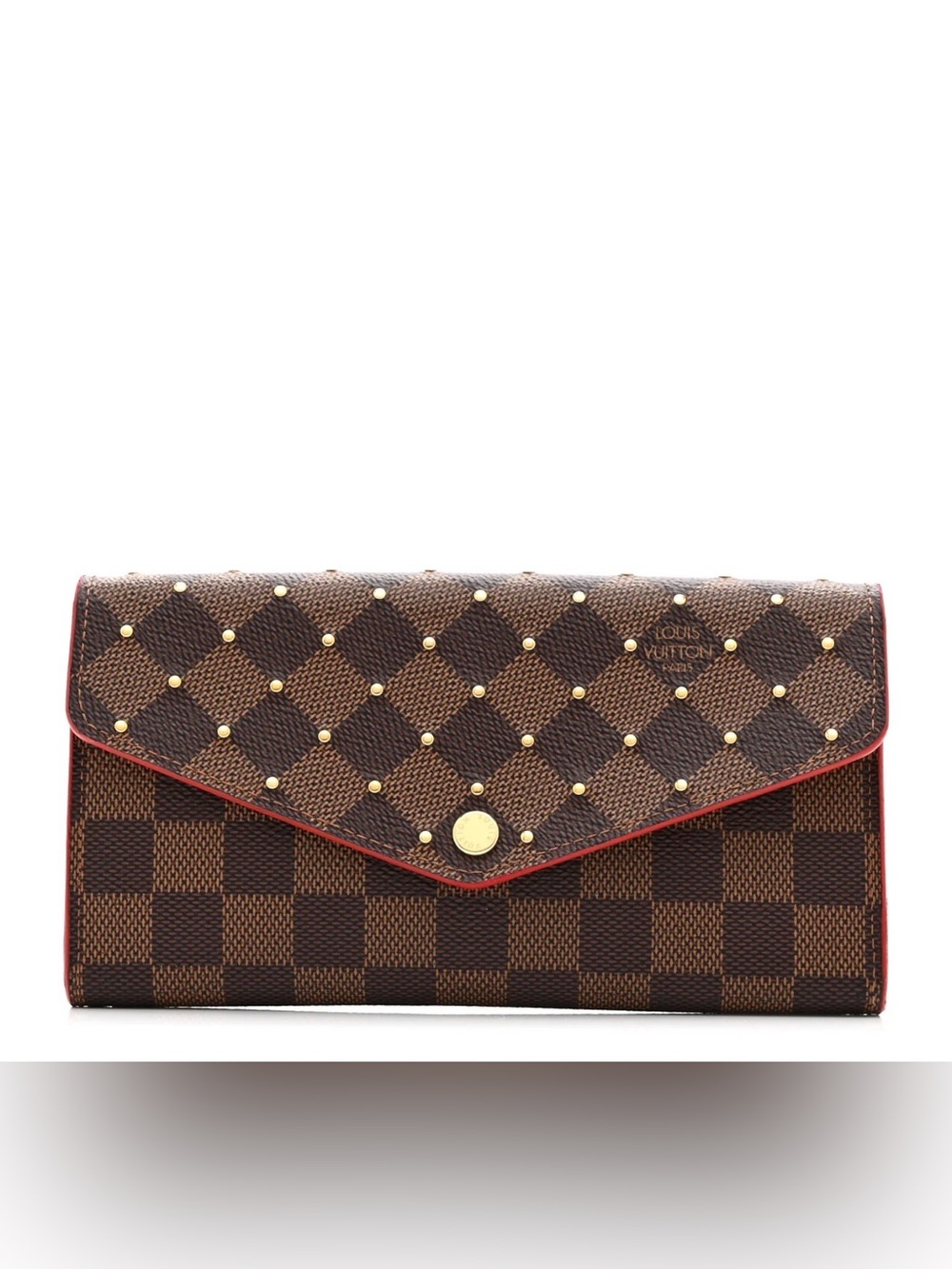 LOUIS VUITTON Damier Ebene Studded Sarah Wallet NM in Cherry M12138